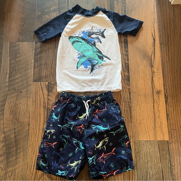 Kids Shark Print Swim Set - Navy and White - Picture 1 of 11